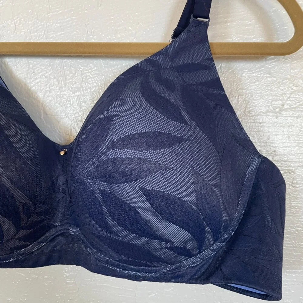 Cacique Women Plus Size 42C Blue Lace Lightly Lined No Wire Bra Full Coverage